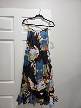 PatPat Black Multicolor Leaf Print Midi Dress